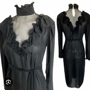 NWT Vintage 80s Marie Claire Victorian Inspired Ruffle High Neck Sheer Dress